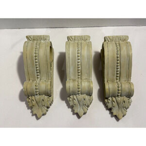 Set of 3 Corbels with Center Holes for Draperies Off white/Ivory Color Resin